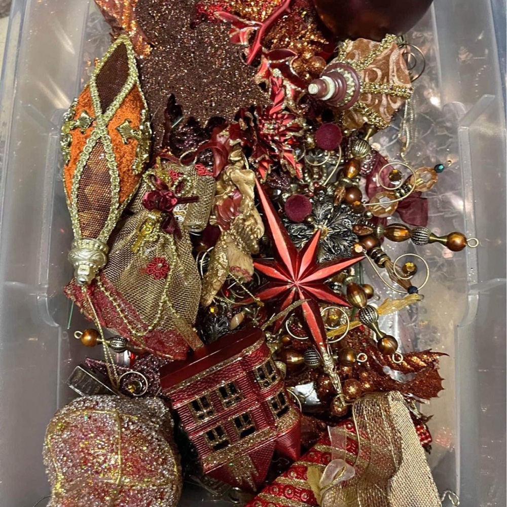 Box of Christmas ornaments
